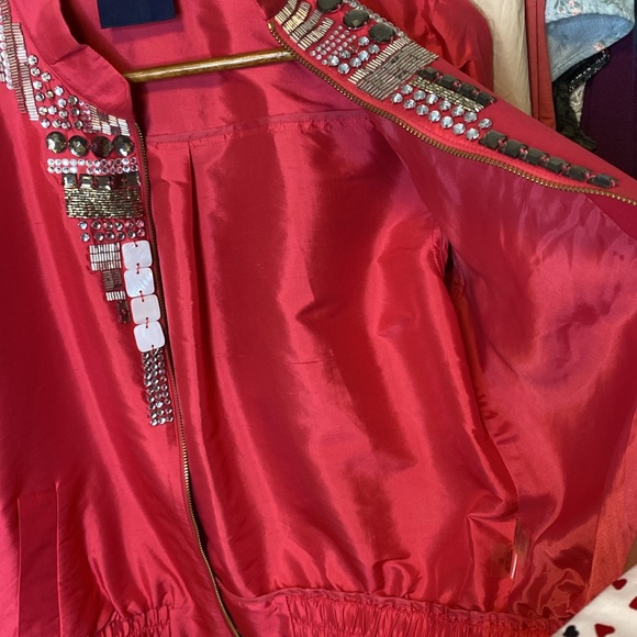 Magaschoni 100% Silksoie Red Bomber Jaket maybe A Large no SZ tag - Picture 11 of 14